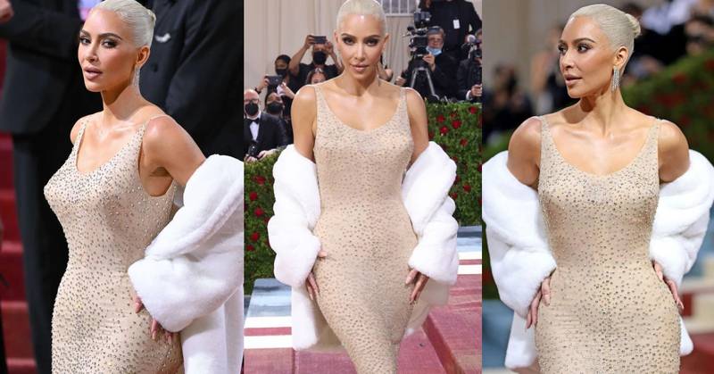 Kim Kardashian llevando el vestido de Marilyn Monroe