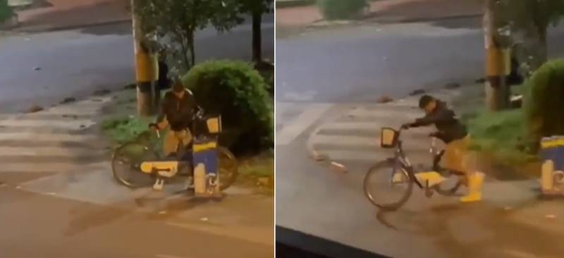 Buscan al ladrón se llevó bicicleta pública en Medellín y que quedó grabado en video.