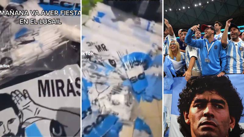 Hinchas argentinos preparan una fiesta total en las tribunas de la final de Qatar 2022.
