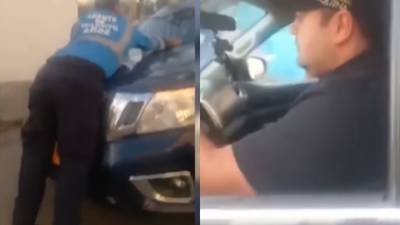 Conductor furioso “sacó a pasear” a un agente de tránsito en el capó
