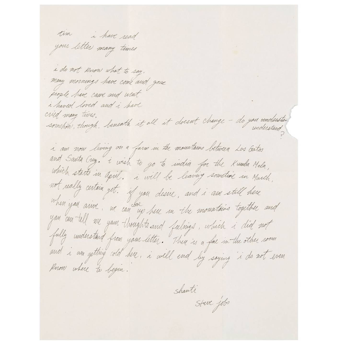 Carta manuscrita de Steve Jobs