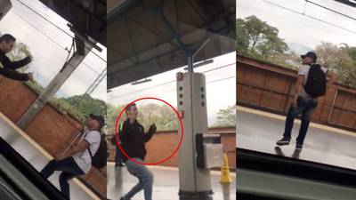 ¿La danza de los cuchillos? Dos hombres por poco protagonizan una riña en una estación del metro de Medellín