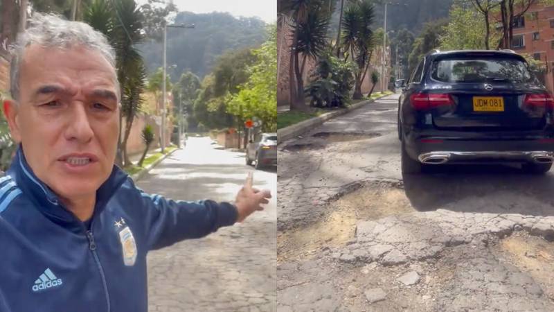 Adrián Magnoli denunció huecos en una calle aledaña a su casa en Bogotá.