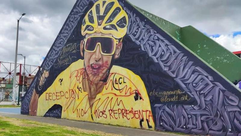 Mural en honor a Egan Bernal fue dañado por sus detractores en Zipaquirá