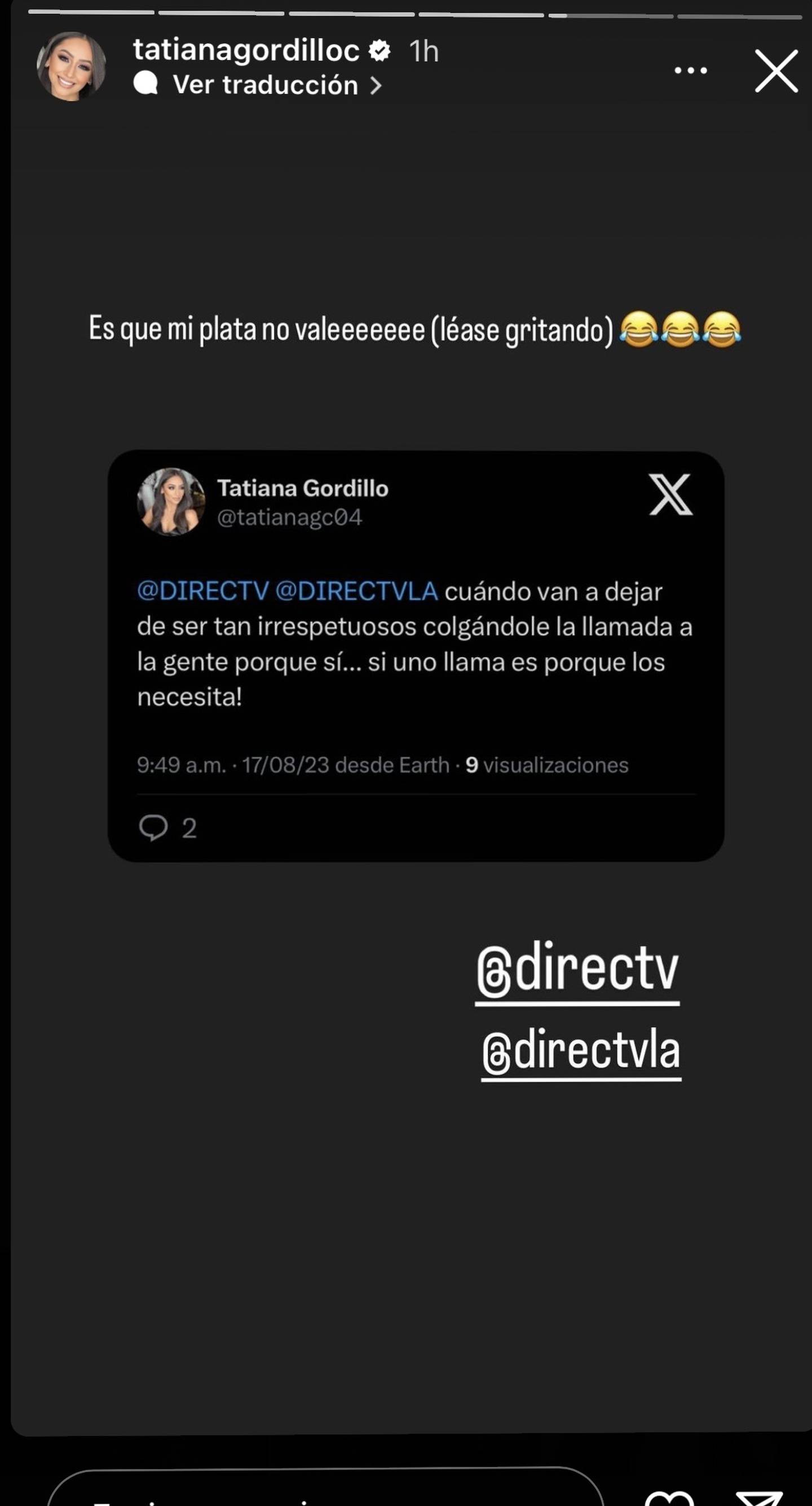 Tatiana Gordillo mostró su molestia por el servicio de televisión