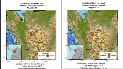 Se registraron dos temblores en Antioquia este domingo 7 de enero, este fue el epicentro 