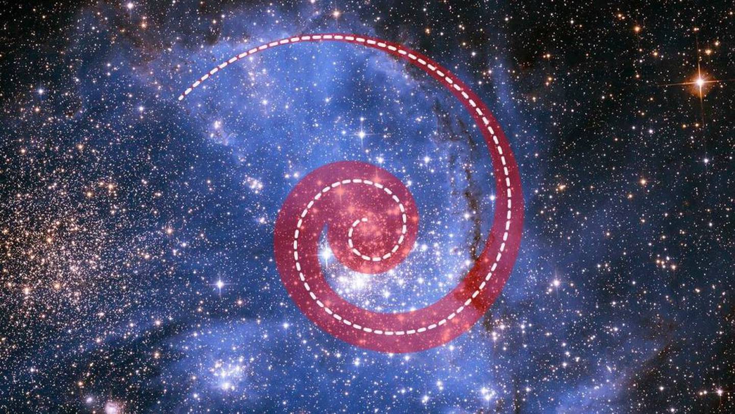 La espiral roja muestra el movimiento del gas y las estrellas hacia su corazón a medida que alimenta la formación estelar