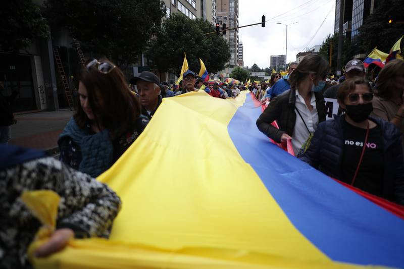 Manifestación de opositores del gobierno de Gustavo Petro en Bogotá