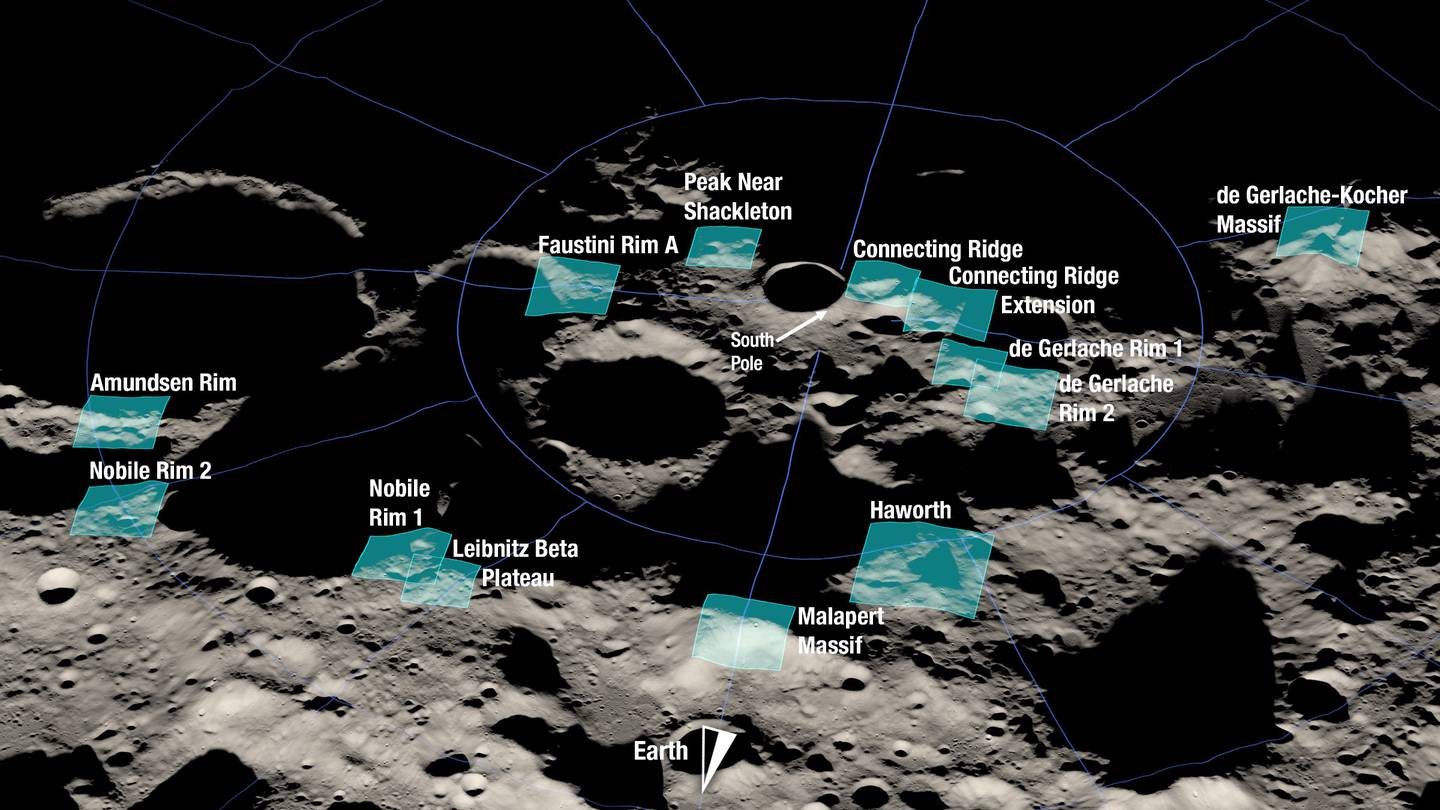 Son 13 las regiones pre escogidas por la NASA para el alunizaje de Artemis III, que busca llevar a la primera mujer y al próximo hombre a la Luna.