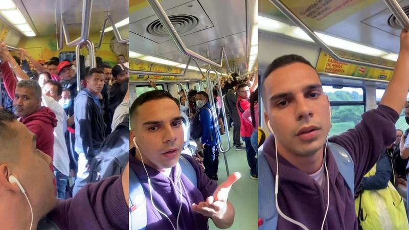 Un particular pasajero del Metro de Medellín pidió ayuda a los demás para confirmarle a su novia que iba en uno de los vagones y no estaba en otro lado.