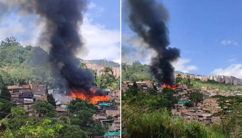 Incendio viviendas de invasión en Medellín