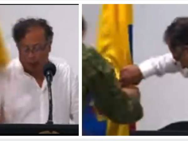 [En video]: Le cayó la bandera al presidente Petro y se dio un totazo