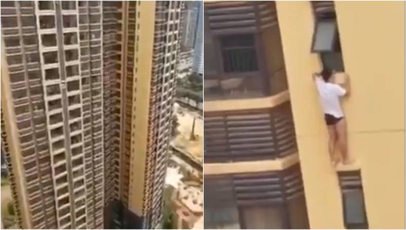 Impactante escena de un hombre colgando a más de 20 pisos en un edificio