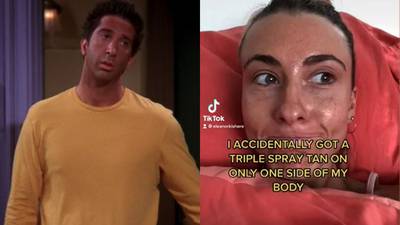 Mujer entra a máquina de bronceado en spray y terminó como Ross en Friends: el resultado se volvió viral
