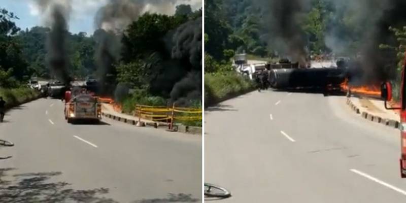 Se volcó un camión cisterna que transportaba combustible en vía nacional