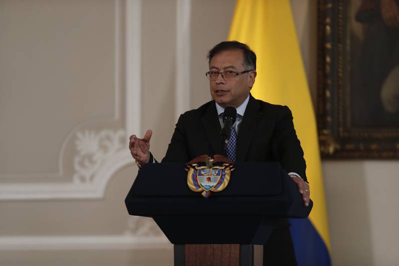 Anthony Blinken, Secretario de Estado de Estados Unidos, durante la rueda de prensa en la Casa de Nariño en Bogotá.