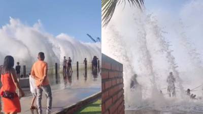 Impactantes imágenes de grandes olas en mar de leva en el Caribe: cierran playas en Cartagena