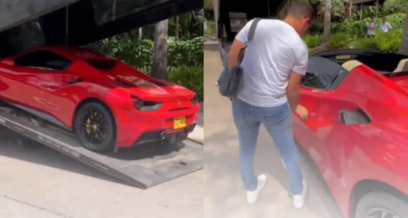 Momento de entrega del Ferrari como regalo a cirujano en Barranquilla.