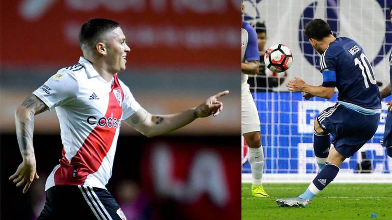 Comparan el gol de tiro libre de Juan Fernando Quintero contra Argentinos Juniors con uno de Lionel Messi