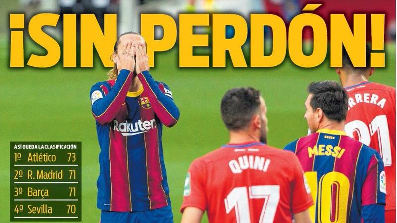 Las portadas más crueles tras el papelón del Barcelona vs Granada