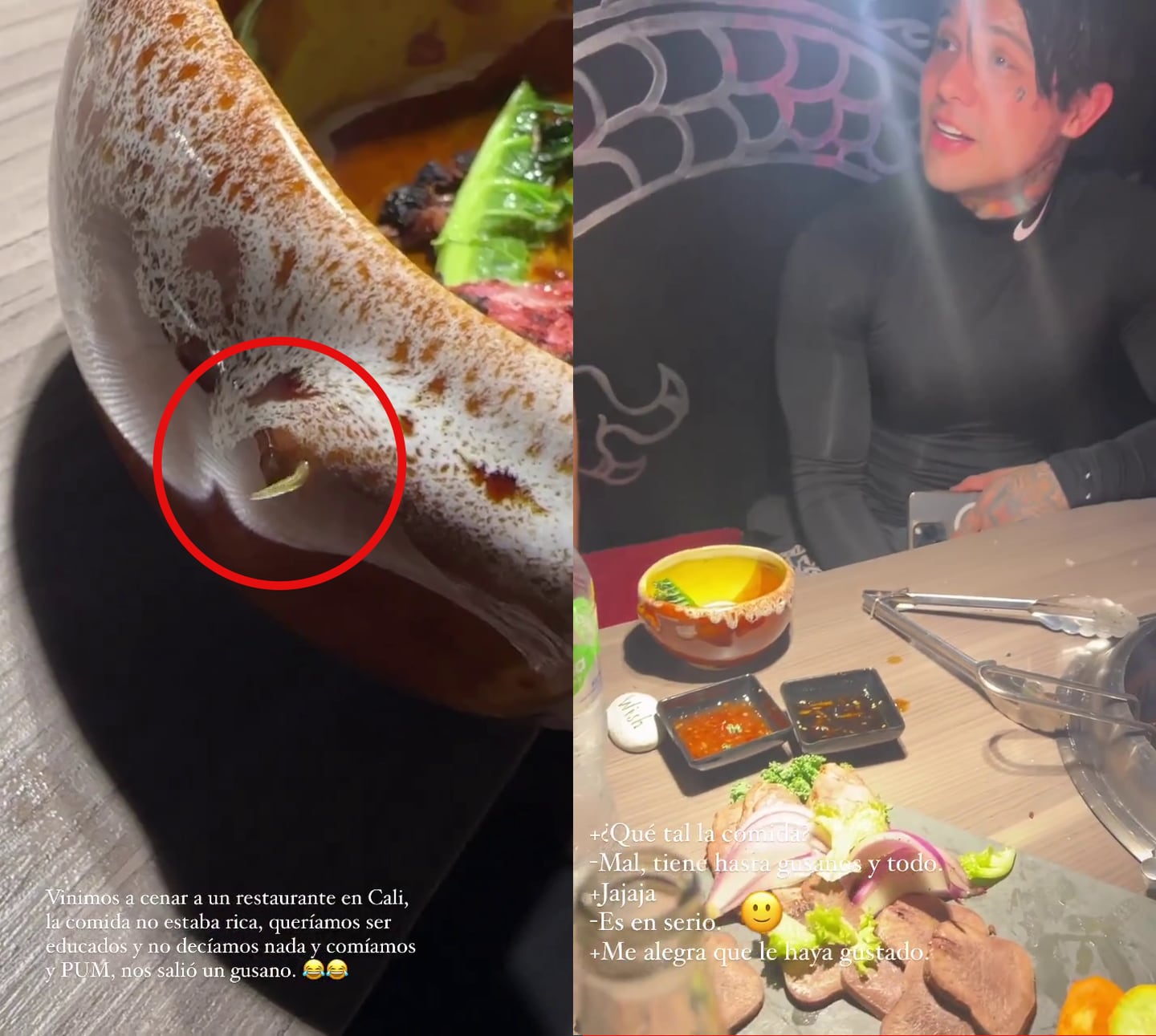 Yeferson Cossio se encontró un gusano mientras comía en un restaurante