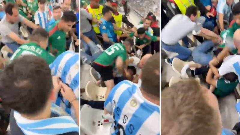 La fuerte pelea entre hinchas argentinos y mexicanos.