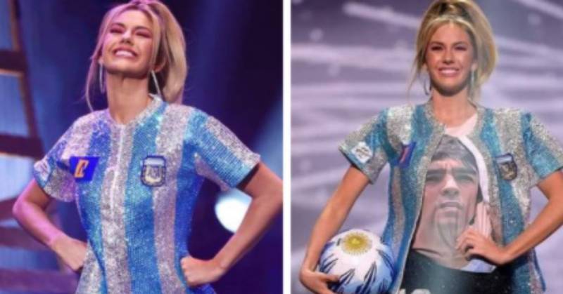 Miss Argentina vistió un controversial traje alusivo a Maradona que dividió las opiniones