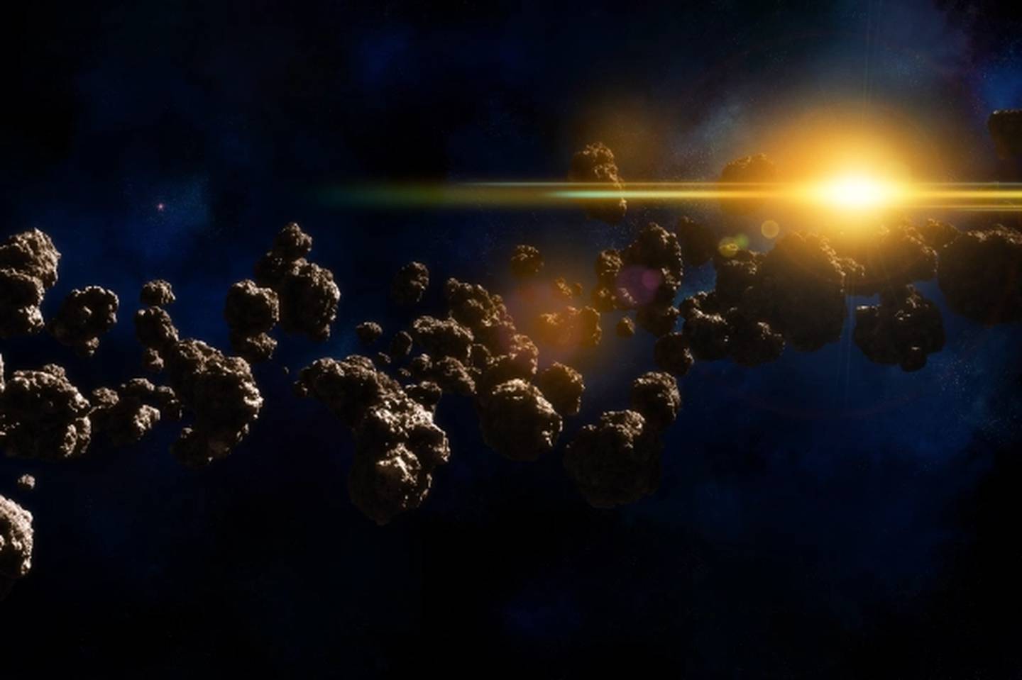 Representación gráfica de varios asteroides cerca del Sol