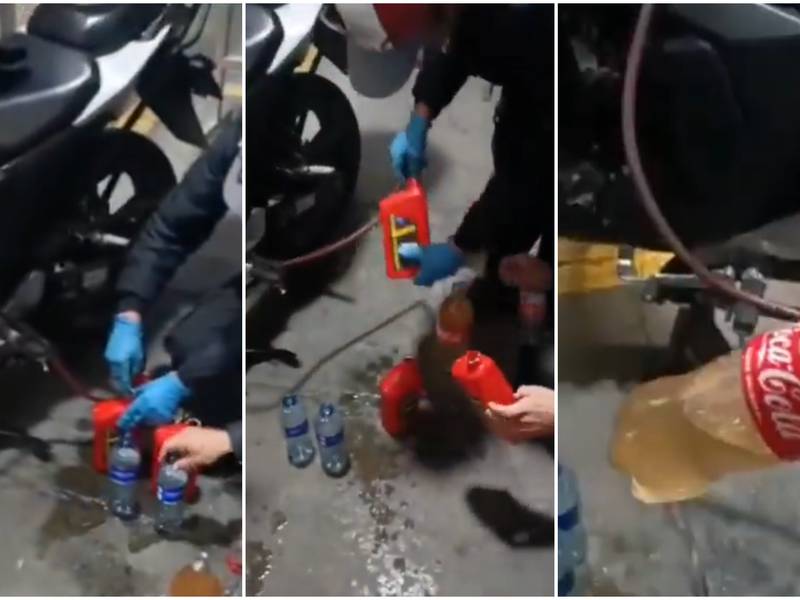 “Parece limonada”: Moteros alertaron que una estación de gasolina vende combustible mezclado con agua en Bogotá