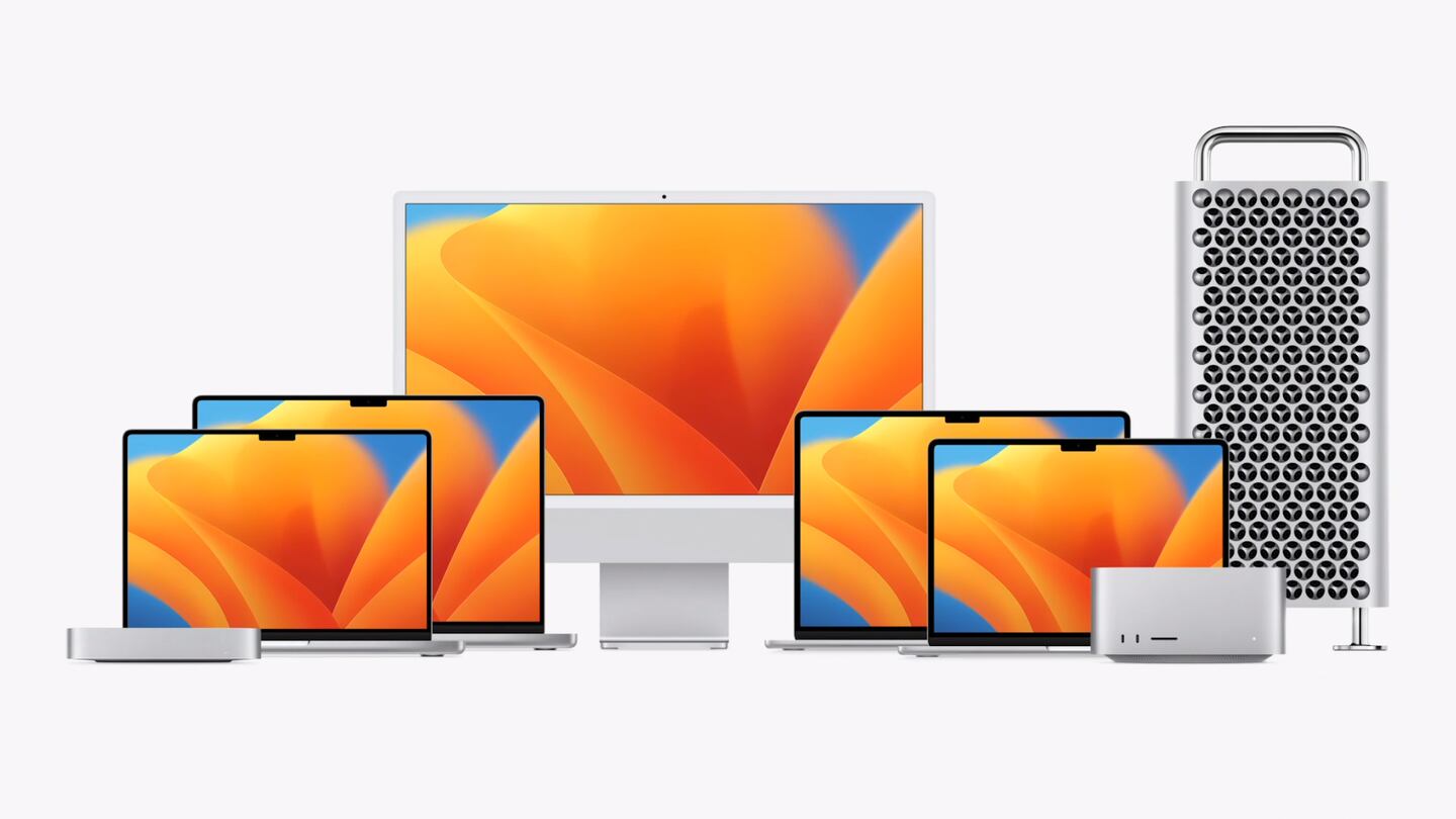 Gama de productos línea Apple Pro 2023. Mac Studio, Mac Pro y MacBook Air.