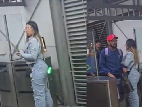 “Págame y te dejo pasar”: detectan a mujer con “rebusque” en Transmilenio, bloquea puerta de acceso para el ingreso de colados