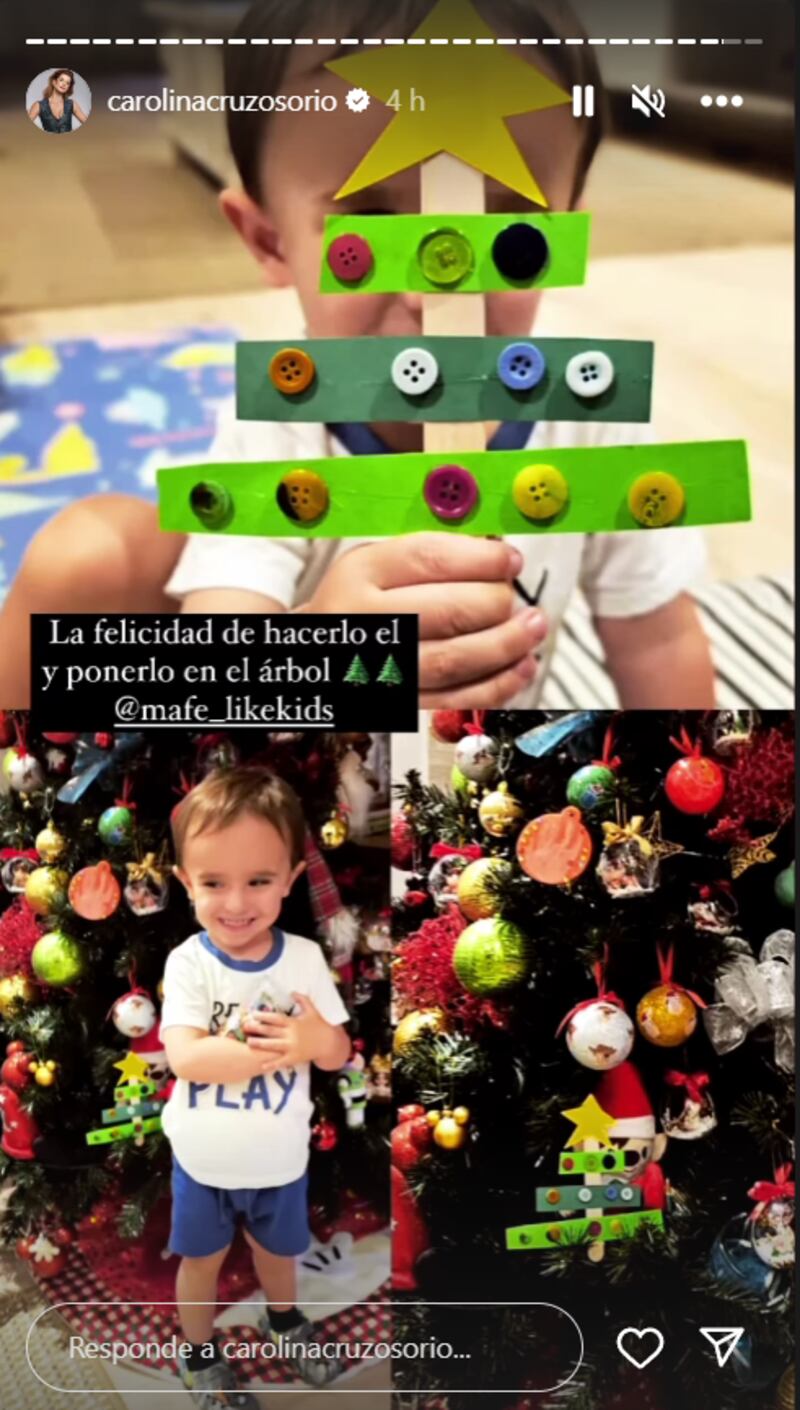 Salvador hijo de Carolina Cruz adornó el árbol de navidad de la casa
