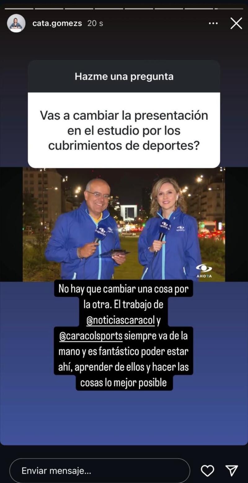 Catalina Gómez, periodista de Noticias Caracol habló de si le gustaría ser parte de la sección deportiva.