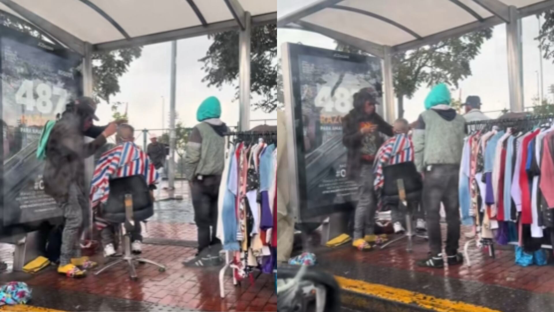 De no creer: un paradero del SITP fue convertido en barbería y en una veta de ropa de segunda