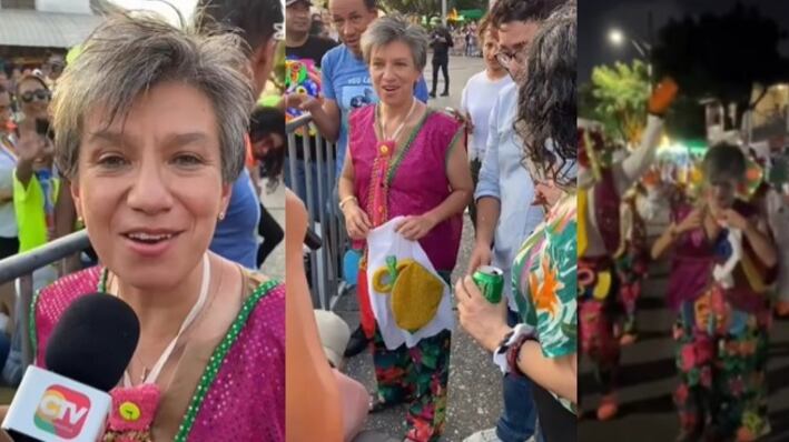 En campaña y dando saltos: Claudia López salió disfrazada en desfile del Carnaval de Barranquilla.