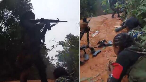 Mujeres del ELN disparando y manipulando munición