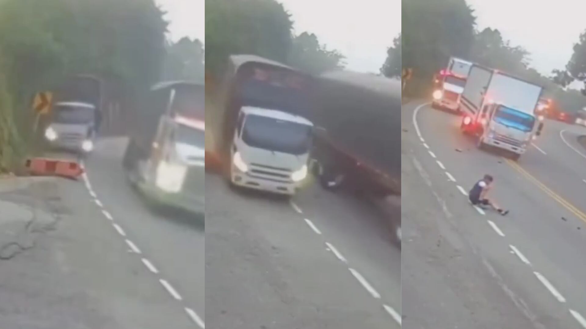 De puro milagro un ciclista se salvó de ser aplastado por una tractomula que le pasó por encima