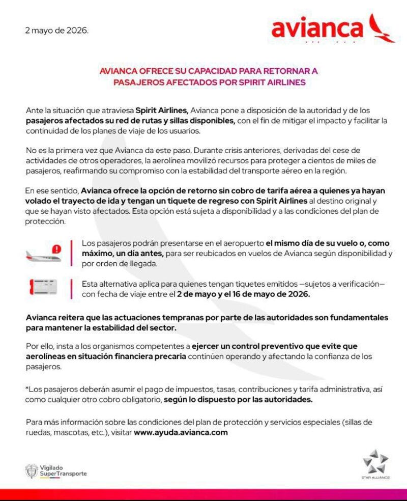 aerolínea de bajo costo Spirit Airlines anunció que cancela todos sus vuelos y cierra sus operaciones de forma inmediata.