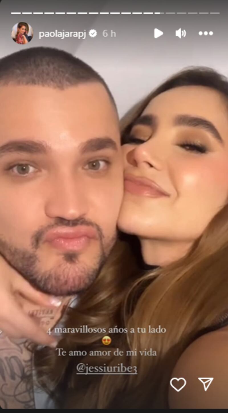 “Te amo amor de mi vida”: Paola Jara y Jessi Uribe cumplieron cuatro años de relación y así lo celebraron