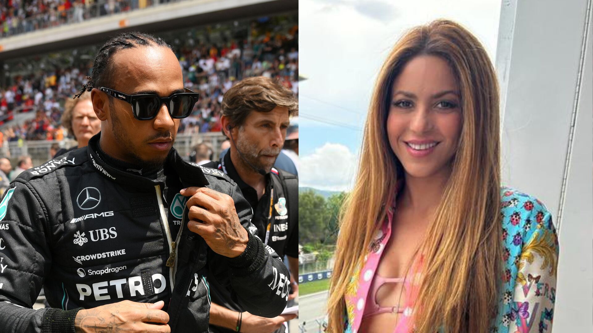 Foto de Shakira junto a Lewis Hamilton en Barcelona