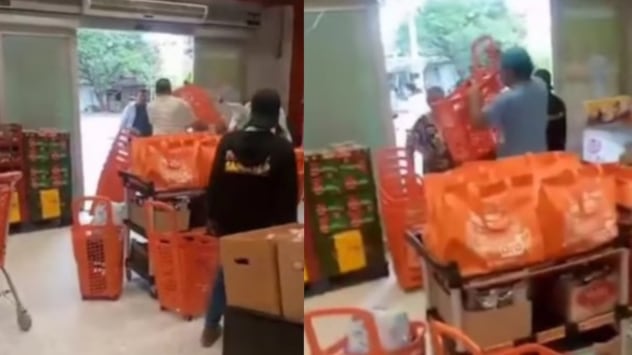 Foto del video que muestra el instante en que un usuario ataca a vigilante de una tienda Ara en Montería.