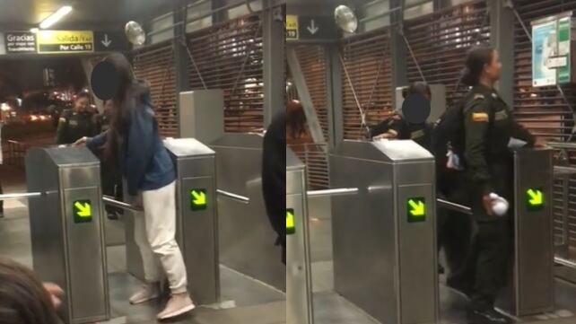 Video policía entre los colados de TransMilenio.