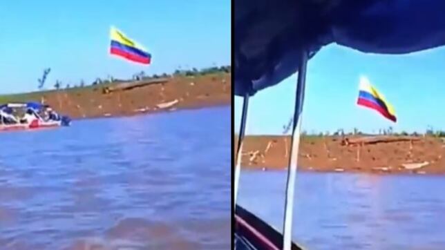 Foto de la bandera de Colombia que fue colocada en la Isla de Santa Rosa en Perú.