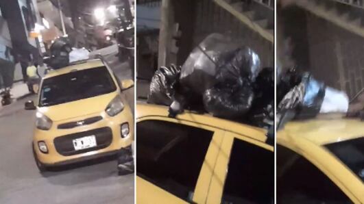Taxi no dejó pasar el camión de basura en Medellín
