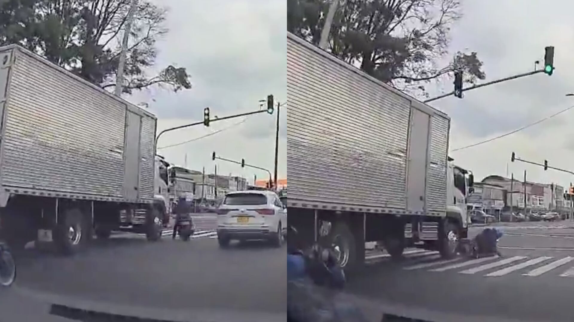 Un motociclista se salvó de ‘chiripa’ de ser aplastado por un camión tras hacer esta imprudente maniobra