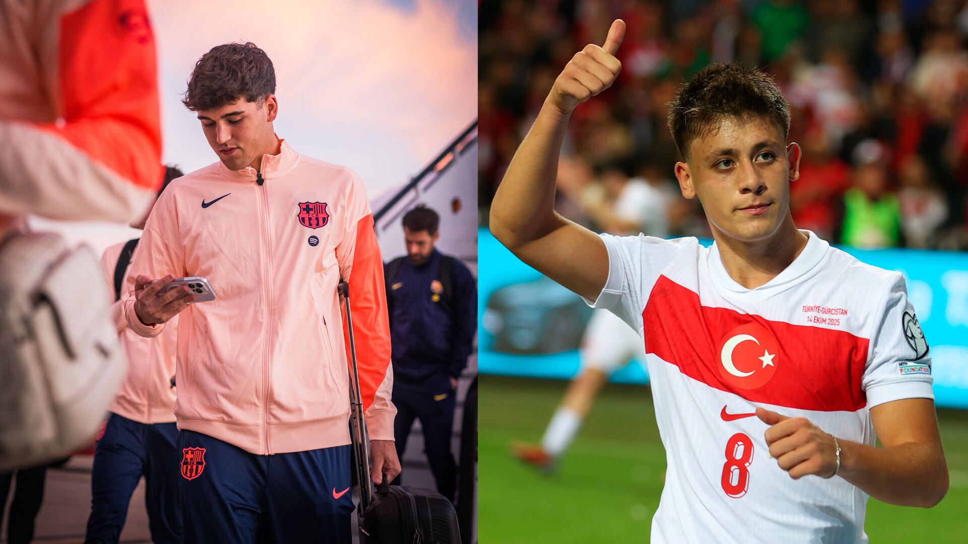 Pau Cubarsí y Arda Guler - Fotos: Redes sociales del Barcelona y del Real Madrid tomadas el 15 de septiembre del 2025
