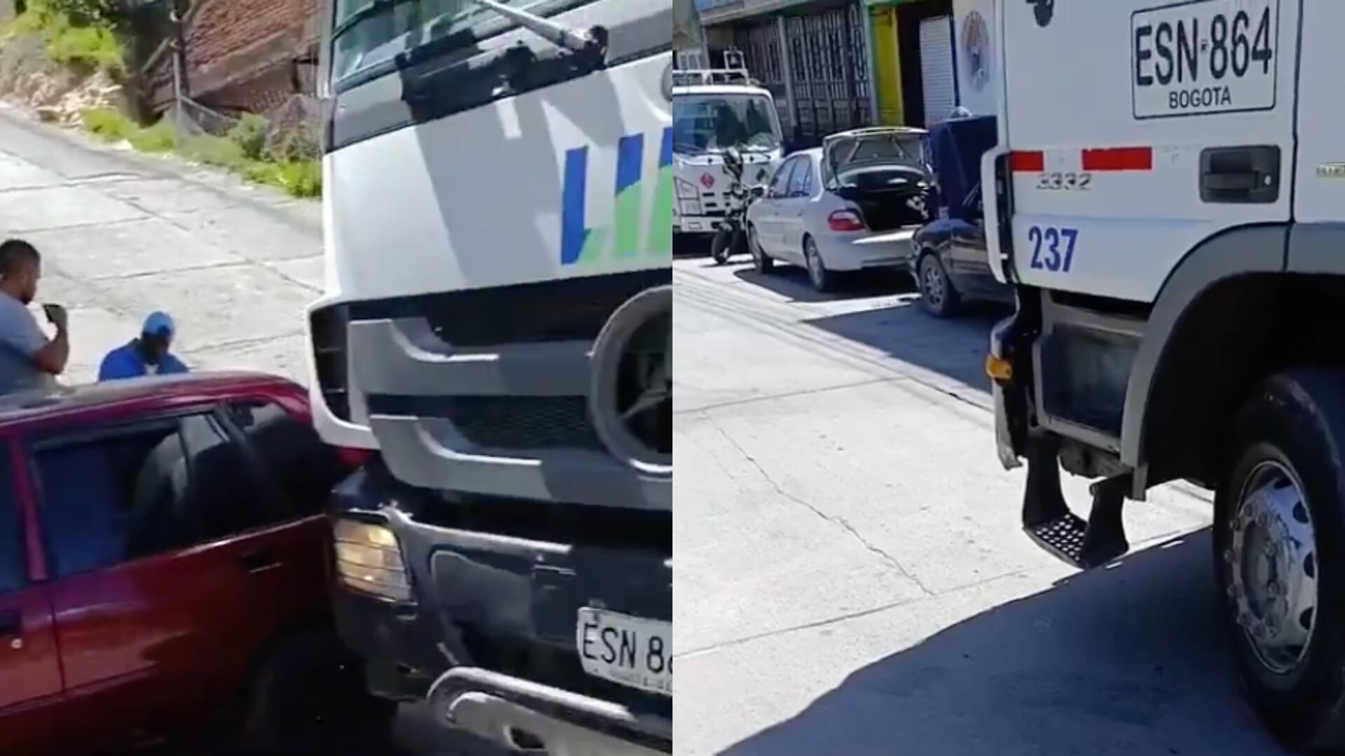 Un camión de la basura estrelló un carro que estaba parqueado a un costado de la vía