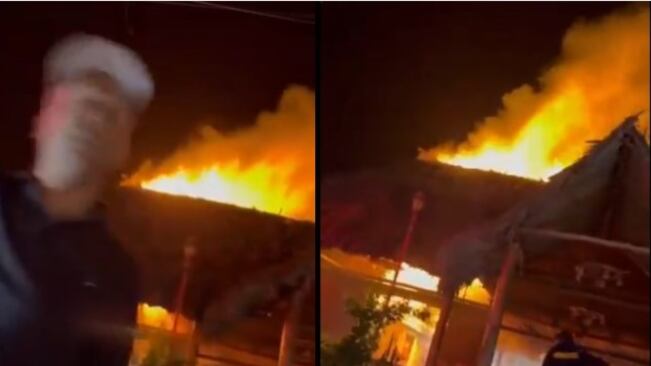 Foto incendio de restaurante a causa de un volador por celebración de la Virgen del Carmen.