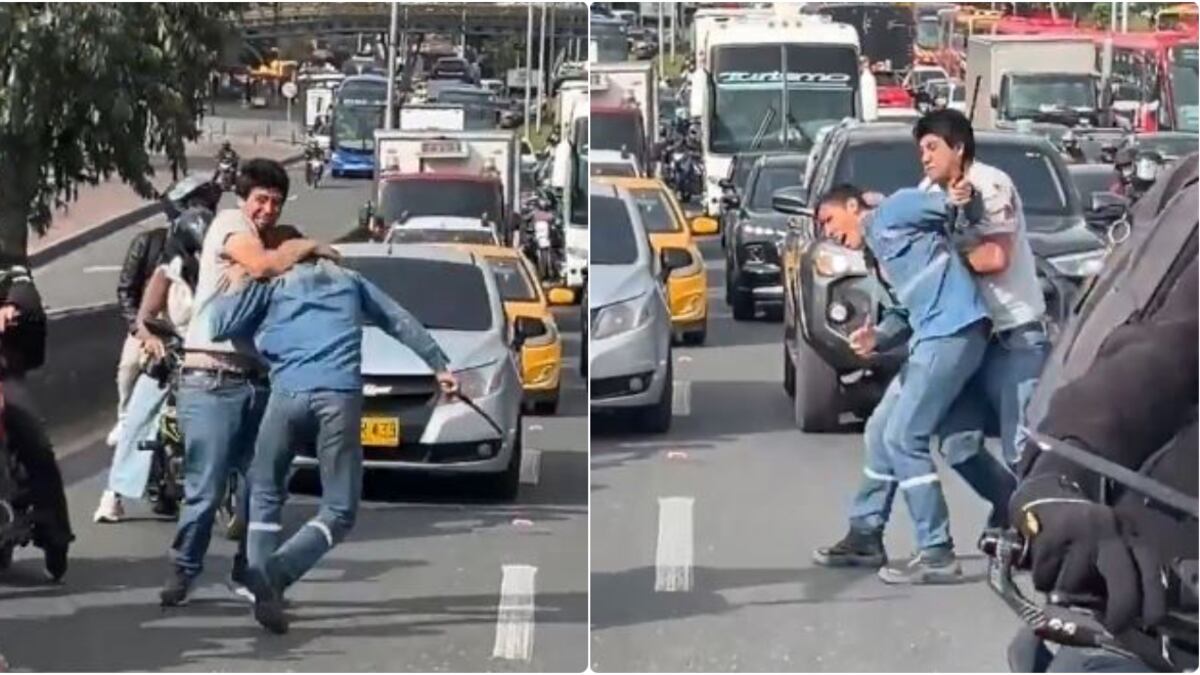Pelea a varilla entre conductores en plena vía generó caos en avenida de Bogotá