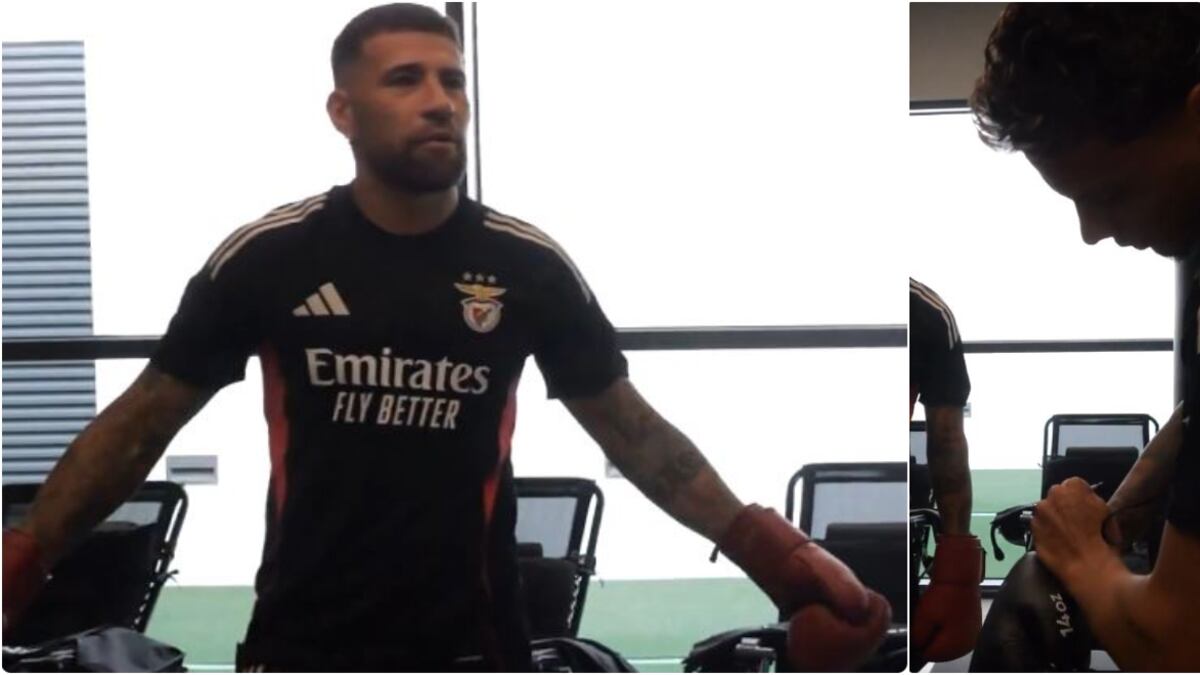 Richard Ríos fue recibido en Benfica por Nicolás Otamendi que lo esperó con los guantes puestos